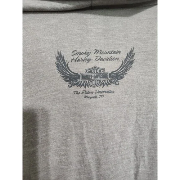 Y2K Harley Davidson Ladies Hooded Long Sleeve T-shirt Tattoo Wings Skater Avril - Picture 7 of 7